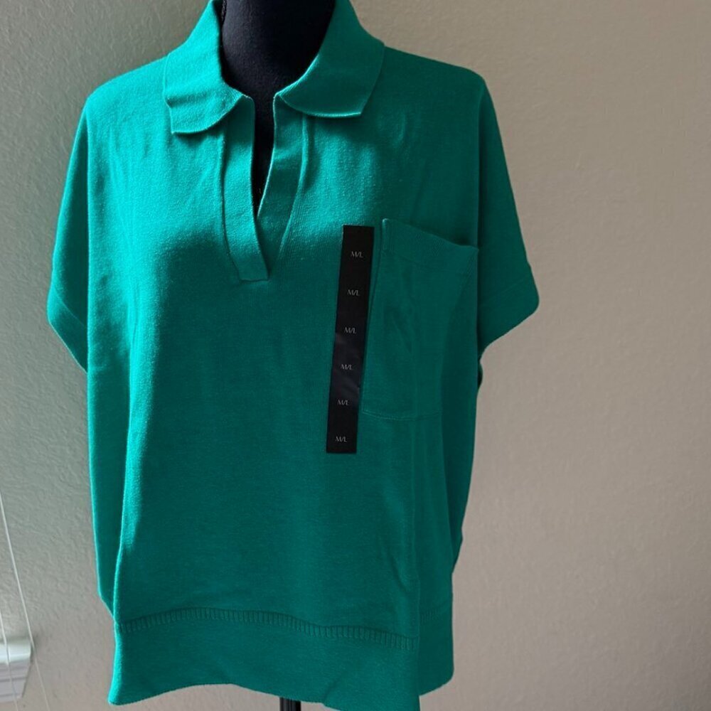 NWT BANANA REPUBLIC Oversized Johnny-Collar Green Sweater Women's Size M/L - Picture 2 of 10
